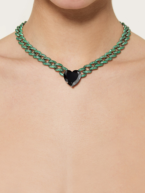 Blackened gold necklace with black diamond and emeralds, 6