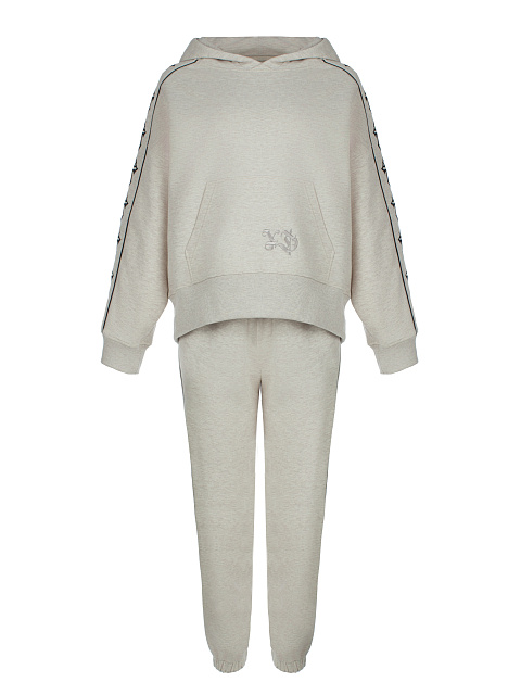 Beige Jersey Set With Black Embroidery, 1