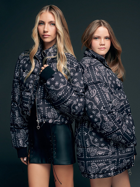 Black cropped down jacket with paisley pattern, 10