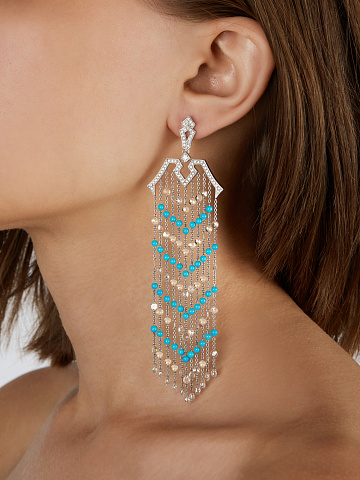 Rose Cut Diamond, Briolette Diamond, Turquoise & White Gold Earrings, 2