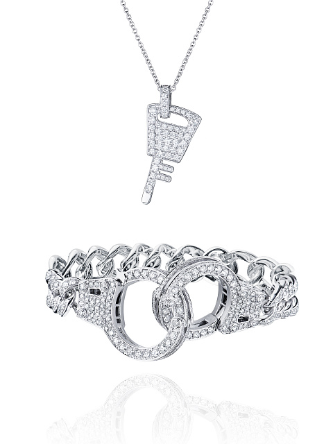 White Gold & Diamonds Pendant & Bracelet Set, 1