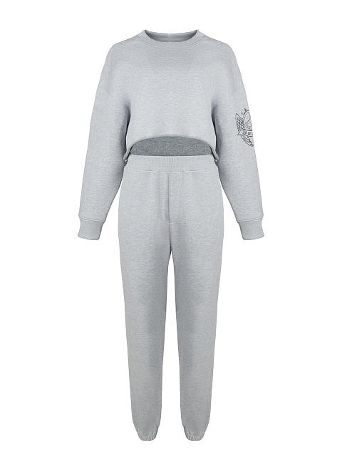 Grey Jersey Set With Cropped Sweatshirt, 1