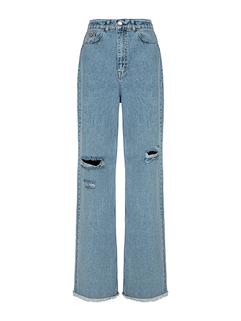 Blue Fringed Cotton Jeans, 1
