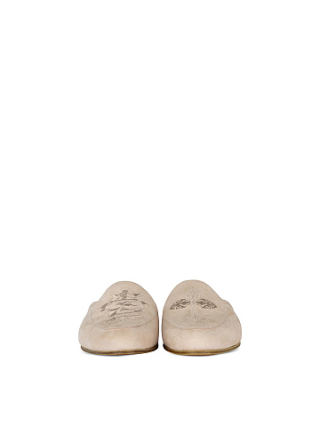 Embroidered Beige Suede Mules, 2