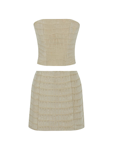 Beige Crocodile Leather Set, 1