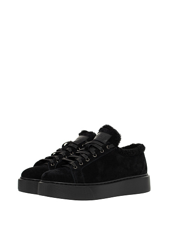 Black Suede & Shearling Sneakers, 1
