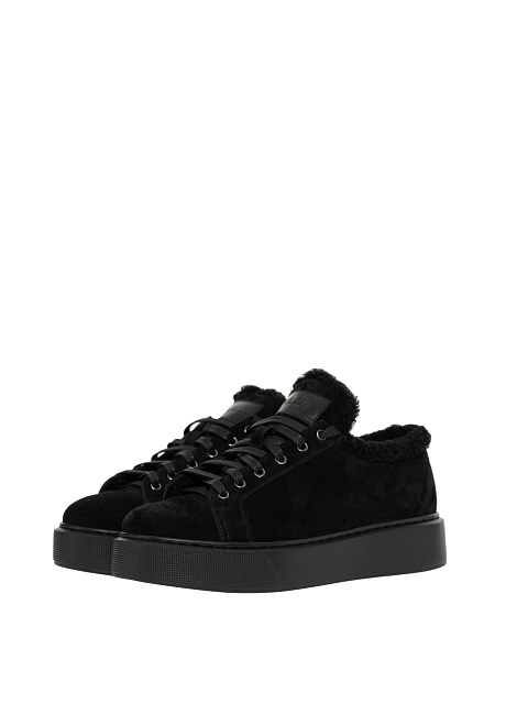 Black Suede & Shearling Sneakers, 1
