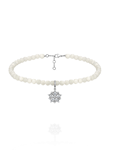 Mother-of-pearl choker necklace with silver snowflake pendant and cubic zirconia, 1 Mother-of-pearl choker necklace with silver snowflake pendant and cubic zirconia, 1