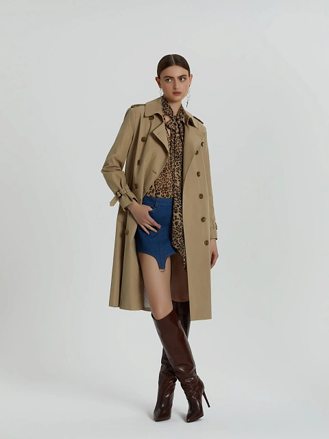 Beige Cotton Trench Coat, 6