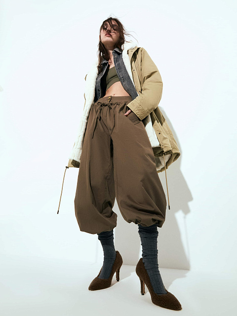 Beige parka made of raincoat fabric with faux fur, 3 Beige parka made of raincoat fabric with faux fur, 3