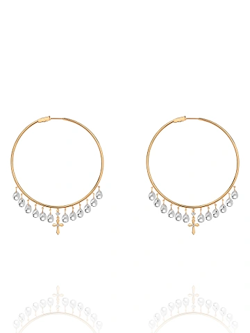Briolette Rock Crystal, Round Topaz & Gold Hoop Earrings, 1