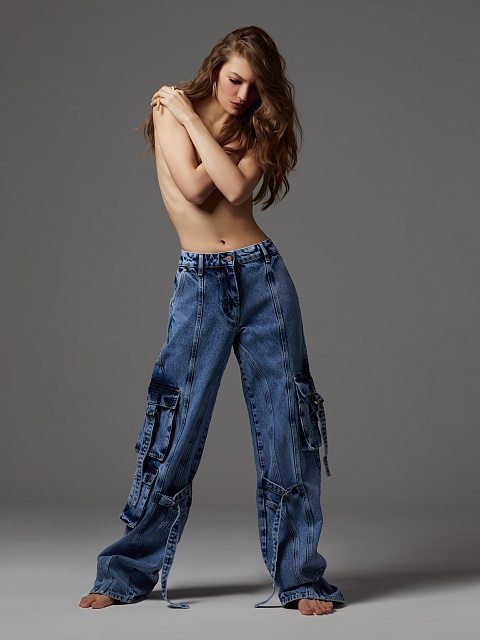 Blue Wide Leg Cargo Jeans, 6 Blue Wide Leg Cargo Jeans, 6