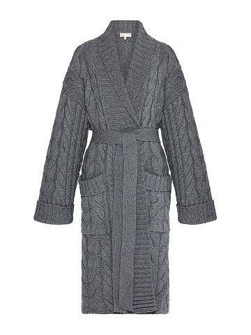 Dark Grey Cashmere & Merino Wool Belted Cardigan, 1