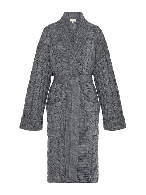 Dark Grey Cashmere & Merino Wool Belted Cardigan, 1