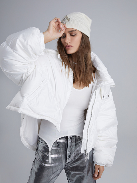 White Cropped Puffer Jacket, 3 White Cropped Puffer Jacket, 3