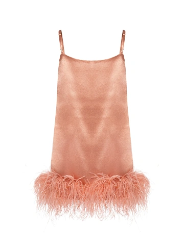 Peach Mini Dress With Boa, 2