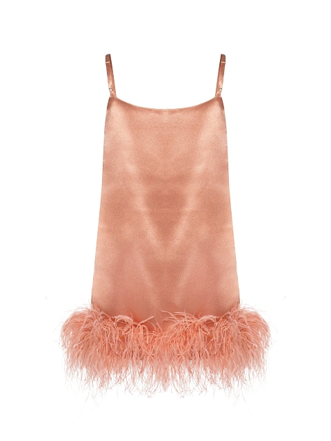 Peach Mini Dress With Boa, 2