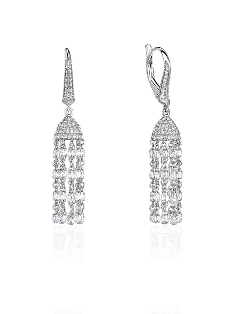 Short white gold earrings with briolette-cut diamonds, 1