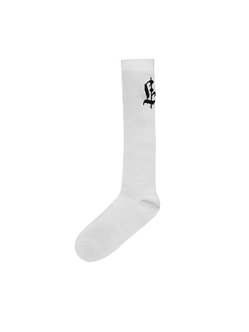 White Ribbed Cotton LY Socks, 2