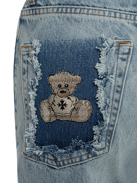 Flared light blue cotton jeans with embroidery, 5