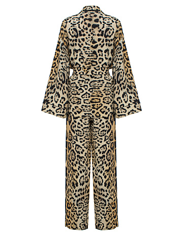 Beige Leopard Shirt & Pants Pajama Set, 2