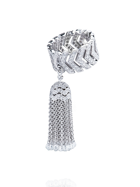 White Gold Diamond Tassel Ring, 1