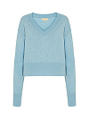 Голубой пуловер из кашемира в стразах