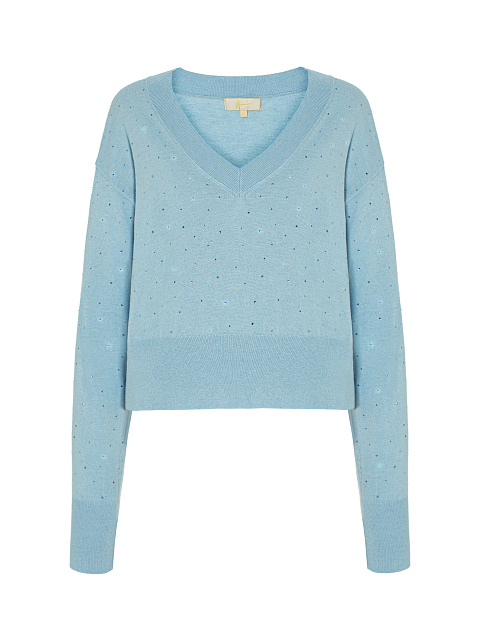 Light Blue Rhinestone Cashmere Pullover, 1