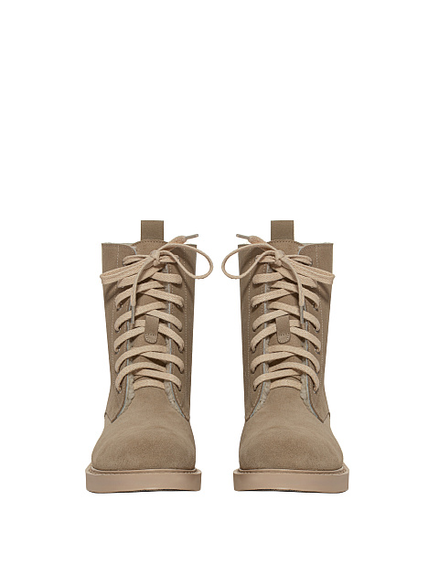 Beige Velour & Fur Lace Up Boots, 2