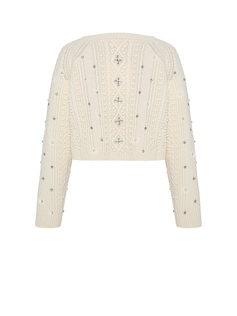 Milk-colored cashmere cardigan with rhinestones, 3