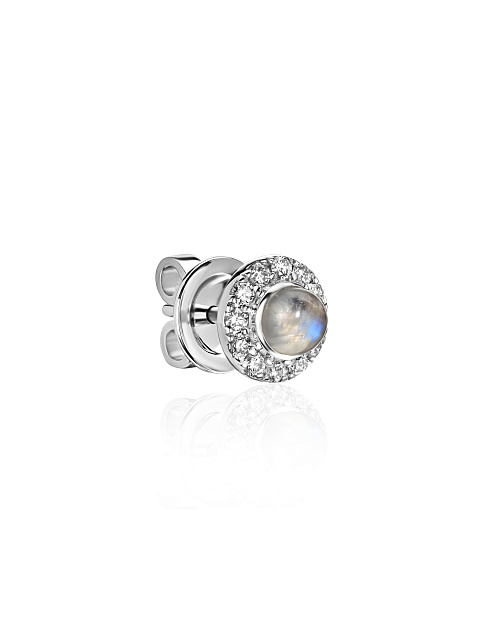 Single white gold earring with moonstone and diamonds, 3 Single white gold earring with moonstone and diamonds, 3