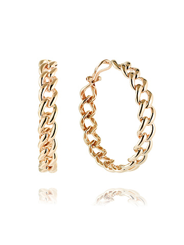 Yellow Gold Chain Hoop Earrings, 1