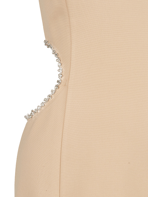 Crystals Embellished Beige Cut Out Mini Dress, 3