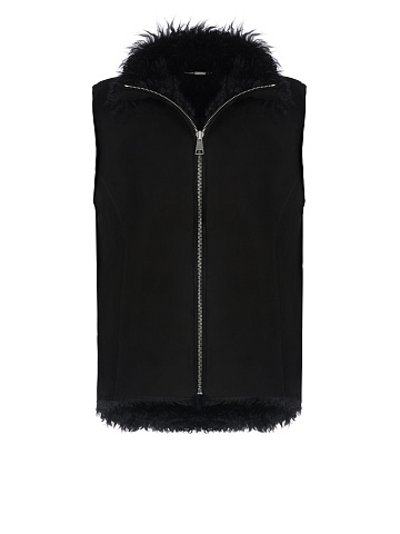 Black Embroidered Shearling Vest, 1