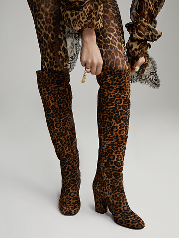 Leopard Suede Heeled Long Boots, 2