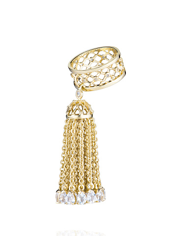 Gold & Clear Topaz Tassel Ring, 1