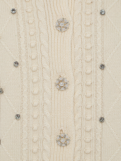 Milk-colored cashmere cardigan with rhinestones, 4