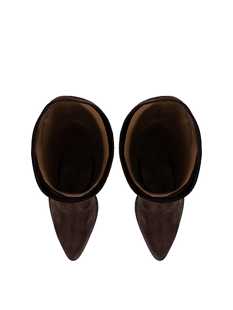 Dark Brown Suede Heeled Long Boots, 4