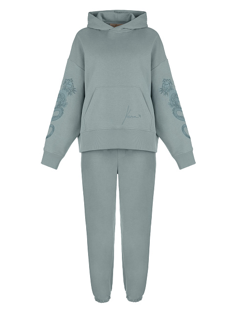 Grey & Blue Dragon Embroidered Jersey Suit, 1