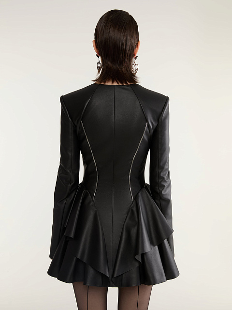 Black leather mini dress with ruffles, 7