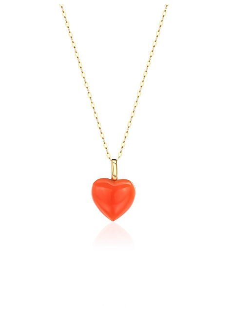 Yellow gold necklace with a heart-shaped coral pendant, 1