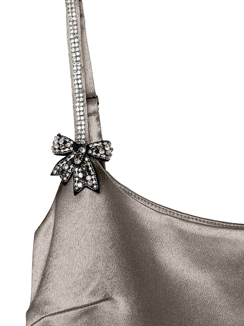 Silver satin mini dress with rhinestone bows, 3