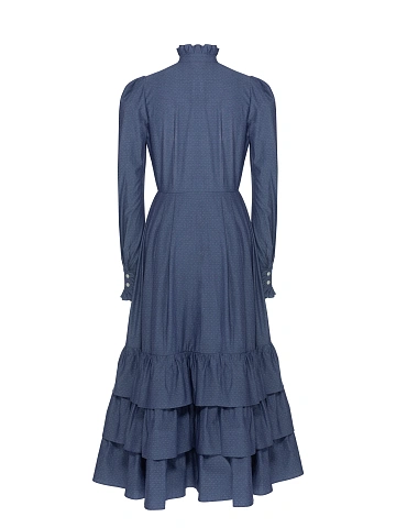 Blue Cotton Midi Dress With Ruffles, 2