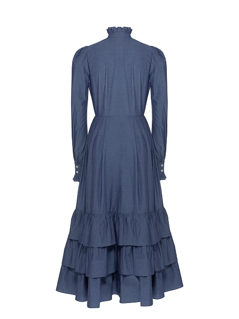 Blue Cotton Midi Dress With Ruffles, 2