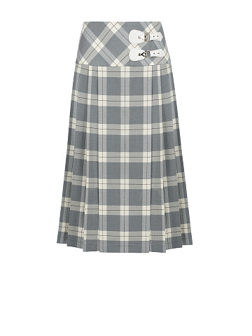 Grey & White Checked Pleated Midi Skirt, 1