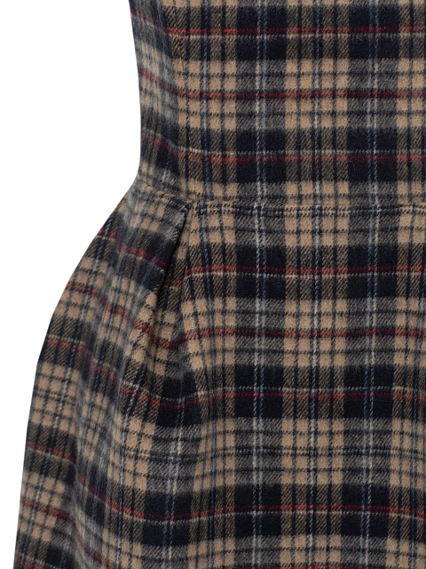 Beige Check Wool Mini Dress, 3