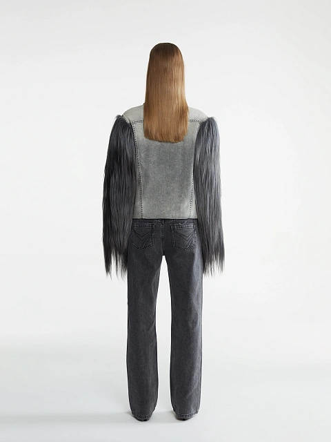 Grey Denim & Yak Fur Jacket, 8 Grey Denim & Yak Fur Jacket, 8