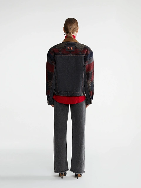 Grey Wool & Suede Trim Denim Jacket, 6