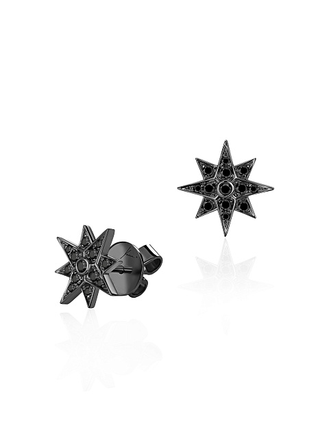 Black Round Diamond & Black Gold Earrings, 1