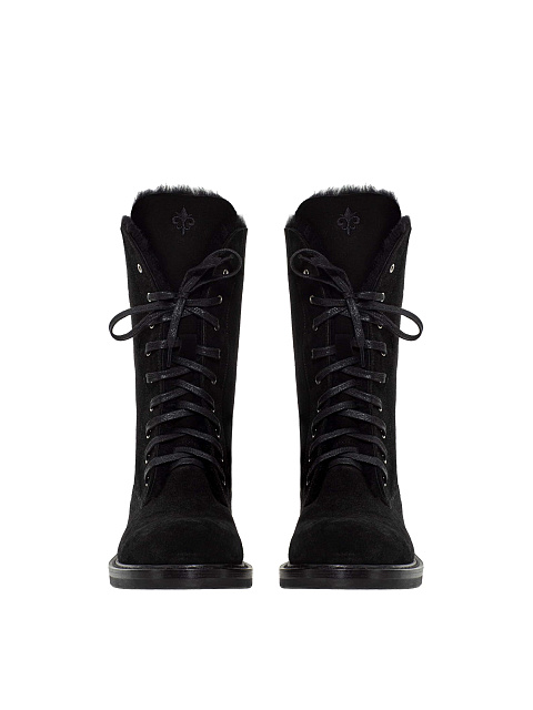 Black suede lace-up boots with fur lining, 2